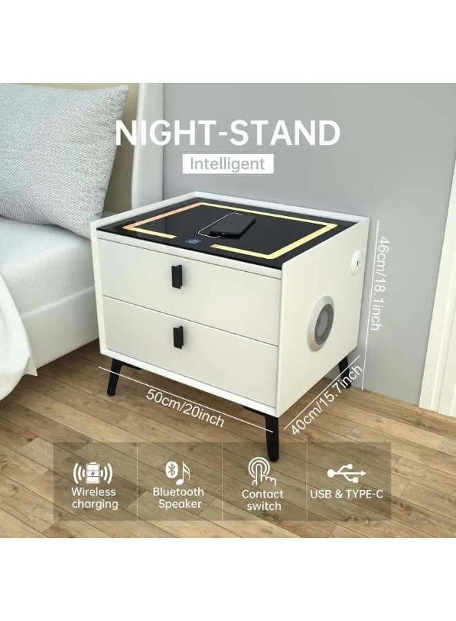 باور طاولة سرير ذكية، طاولة سرير جانبية مع درجين، طاولة سرير جانبية متعددة الوظائف، محطة شحن لاسلكية + إضاءة LED ثلاثية الألوان + منفذ USB + مكبر صوت بلوتوث، 50 × 40 × 46 سم (رمادي غامق) - Image 3