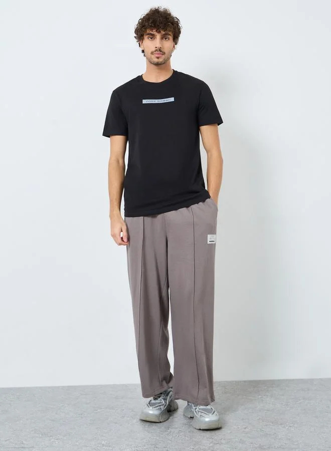 Styli Black Printed Crew Neck T-Shirt