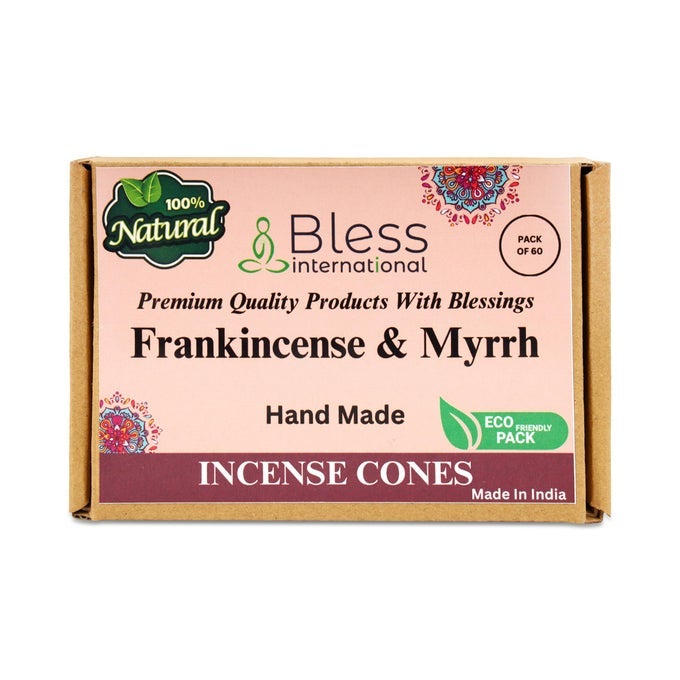 FRANKINCENSEANDMYRRH 100NATURALINCENSECONES HANDMADEHANDDIPPED ORGANICCHEMICALSFREE FORPURIFICATIONRELAXATIONPOSITIVITYYOGAMEDITATION THEBESTSCENTS 60 COUNT