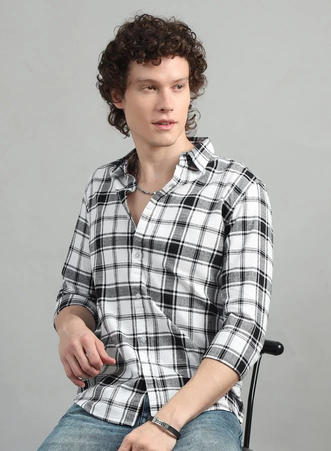Bushirt Checked Spread Collar Regular Fit Shirt by Styli