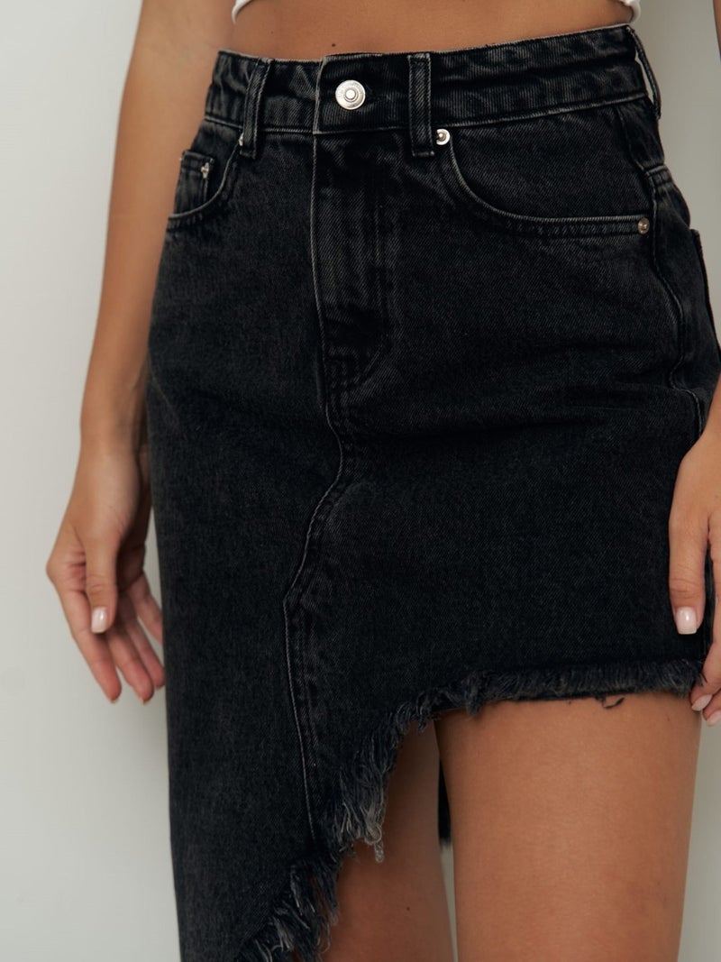 Mai Collection Matteau Tassel Detail Black Jean Skirt - Image 3