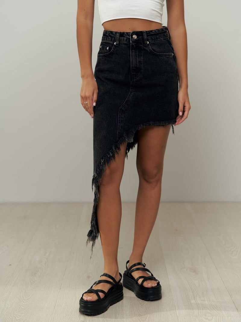 Mai Collection Matteau Tassel Detail Black Jean Skirt - Image 2