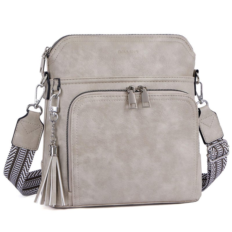 Roulens Crossbody Purse for Women Vegan Leather Medium Crossbody Wallet Bag for Travel Women Shoulder Handbags with Tassel - Image 1