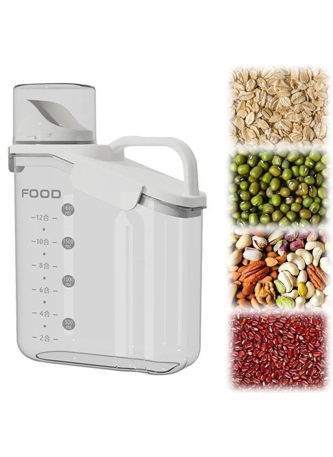 Hihonor Slim Rice Container Storage Tank, Dry Food Airtight Container kitchen Storage Containers, Airtight Food Storage with Pouring Spout for Oatmeal, Grain, Cereal, Pasta, Flour (White, 2000 ML) - Image 1