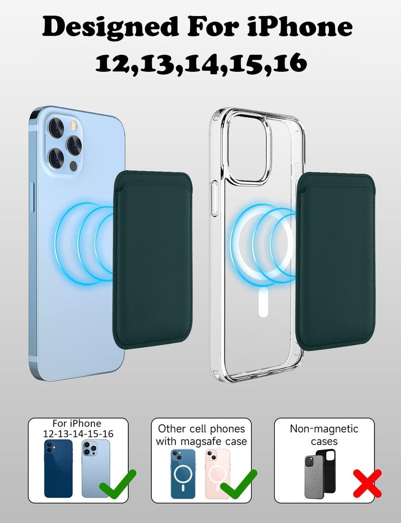 CONTACTS حامل بطاقة مغناطيسي فاخر مصمم ليتوافق مع MagSafe لهواتف iPhone 16 و iPhone 15 و iPhone 14 و iPhone 13 و iPhone 12 (أخضر داكن) - Image 2