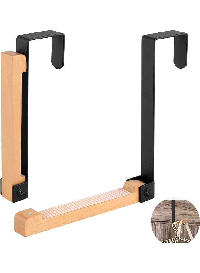 PROMASS promass Over the Door Hooks, 2 Pack Foldable Door Hooks with Anti Slip Strip, Metal Solid Wood Retractable Over the Door Hook, Portable Clothes Hooks for Hanging Coats, Hats, Towels, Bags (Black)  - Image 1