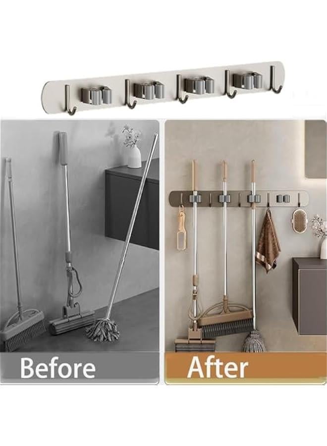HOOKOR Mop Broom Holder Wall Mount, Stainless Steel Broom Hanger Wall Mount, Non Slip Broom Mop Holder Wall Mounted, Hanging Broom Hook Self Adhesive, Broom Storage (Grey) - Image 3