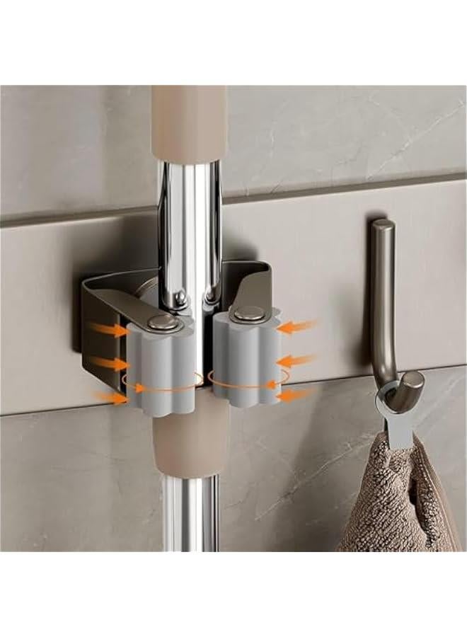 HOOKOR Mop Broom Holder Wall Mount, Stainless Steel Broom Hanger Wall Mount, Non Slip Broom Mop Holder Wall Mounted, Hanging Broom Hook Self Adhesive, Broom Storage (Grey) - Image 4