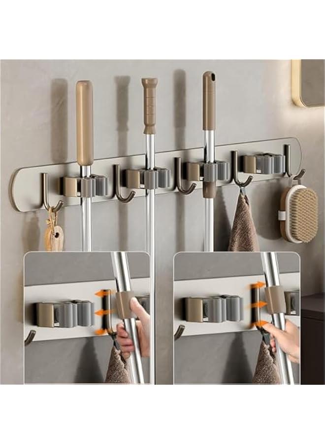 HOOKOR Mop Broom Holder Wall Mount, Stainless Steel Broom Hanger Wall Mount, Non Slip Broom Mop Holder Wall Mounted, Hanging Broom Hook Self Adhesive, Broom Storage (Grey) - Image 5