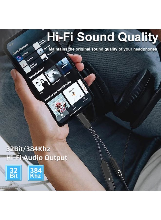 Black 2 in 1 USB C to Dual Headphone Jack Adapter with Fast Charging for iPhone 15 Samsung Huawei Xiaomi - Image 5