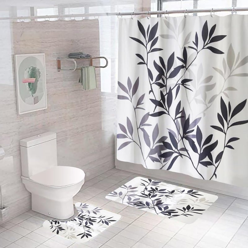 Kuber Industries Shower Curtain & Bathmat Set | Non-Slip Bath mats for Bathroom | Easy-Slide Curtains | Polyester Curtain or Bathmat for Bath Décor | XTL247-3T | 3 Pcs Set | Multicolor - Image 1