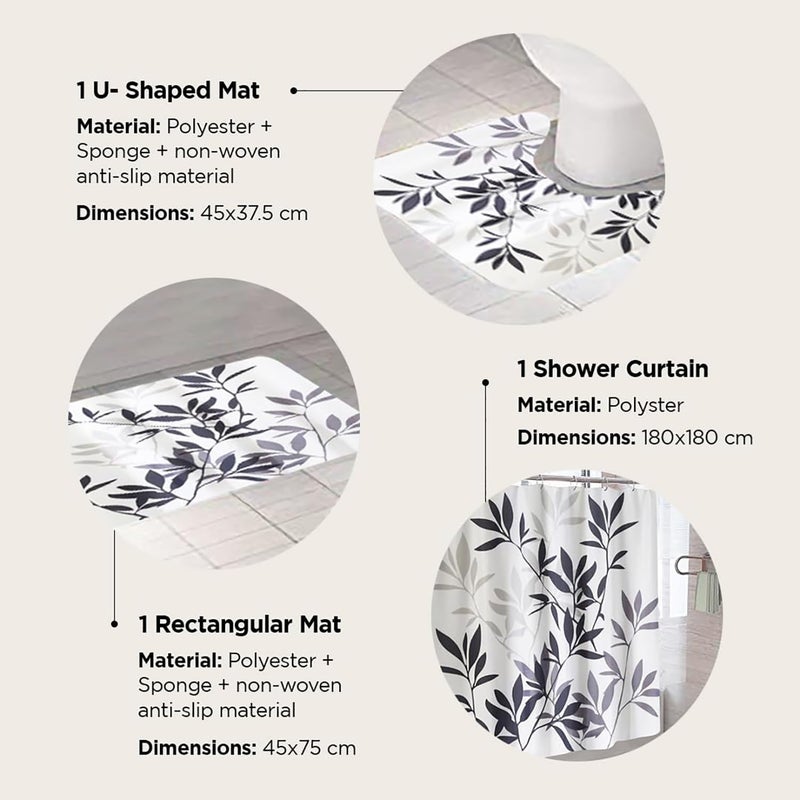 Kuber Industries Shower Curtain & Bathmat Set | Non-Slip Bath mats for Bathroom | Easy-Slide Curtains | Polyester Curtain or Bathmat for Bath Décor | XTL247-3T | 3 Pcs Set | Multicolor - Image 3