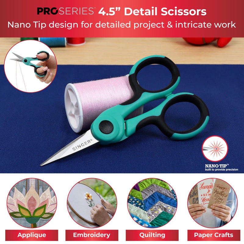 SINGER ProSeries Sewing Scissors Bundle: 8.5" Heavy Duty Fabric, 4.5" Detail Embroidery, 5" Thread Snips With Comfort Grip (Teal) - Image 5