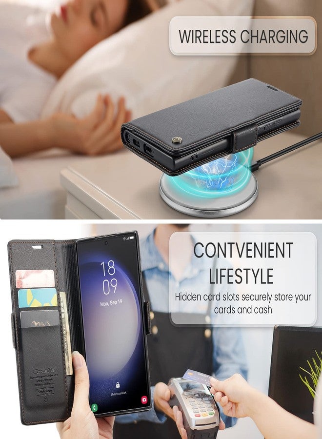جراب محفظة SINIANL لهاتف سامسونج جالاكسي S23 ألترا مع خاصية حجب RFID، جراب محفظة سامسونج S23 ألترا للنساء والرجال، حامل بطاقات، مشبك مغناطيسي، مسند، جراب جلدي أسود قابل للطي لهاتف جالاكسي S23 ألترا - Image 3