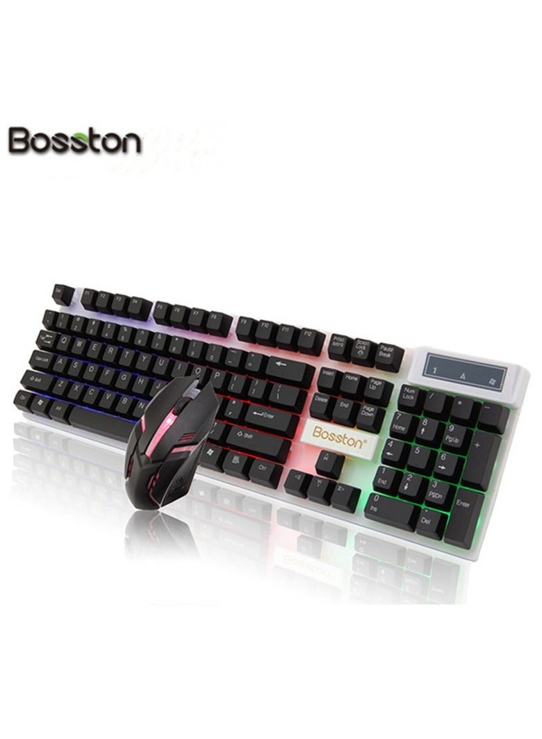 104 Keys Colorful Lights Switch Mechanical Gaming Keyboard And Mouse,  Wired Waterproof Backlit Silent RGB Color Suitable for PC/Ps4/Xbox Gamers