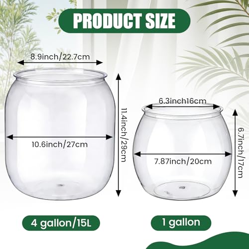 Cosblank 2 Pcs 4 Gallon & 1 Gallon Plastic Fish Bowl Large Round Clear Betta Aquarium Fish Tank Shatterproof Goldfish Bowl Hydroponic Planter Multi-use Container for Terrarium Flower Vase Centerpiece - Image 2