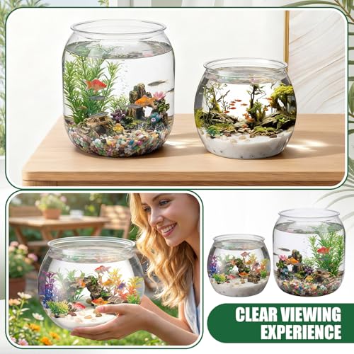 Cosblank 2 Pcs 4 Gallon & 1 Gallon Plastic Fish Bowl Large Round Clear Betta Aquarium Fish Tank Shatterproof Goldfish Bowl Hydroponic Planter Multi-use Container for Terrarium Flower Vase Centerpiece - Image 3