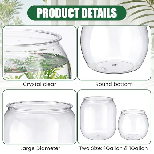 Cosblank 2 Pcs 4 Gallon & 1 Gallon Plastic Fish Bowl Large Round Clear Betta Aquarium Fish Tank Shatterproof Goldfish Bowl Hydroponic Planter Multi-use Container for Terrarium Flower Vase Centerpiece - Image 4