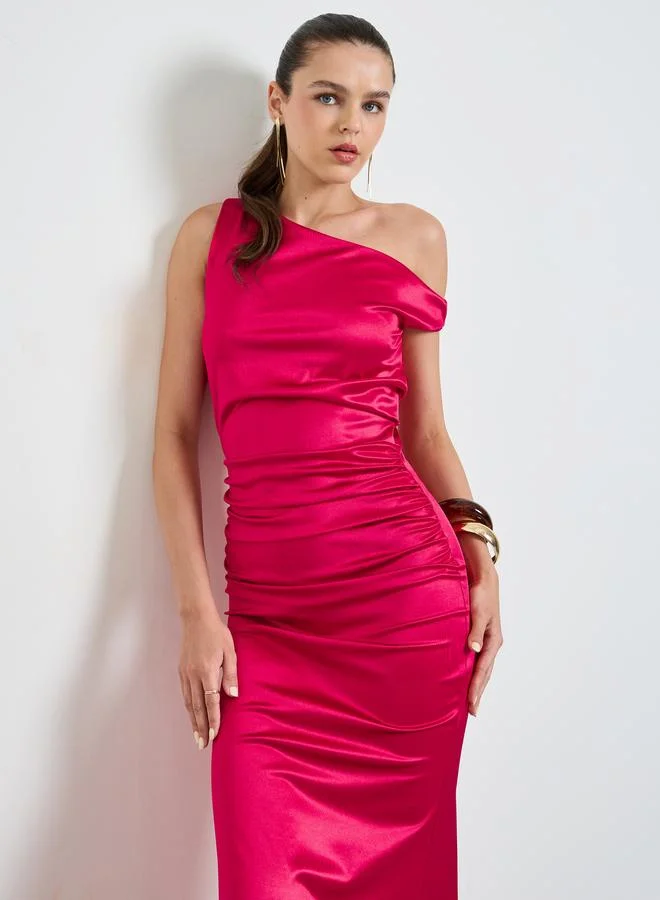 تايك تو Red Solid Ruched Bodycon Maxi Dress