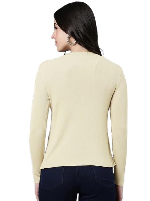 ICW Women's Acrylic Knitted Ribbed Cardigan Front-Open Top Full Sleeve Shrug Jacket for Girls ((ONE Size XS-S-M-L)(Bust Size 30-38 Inch) (in, Alpha, L, Regular, Beige) - Image 2