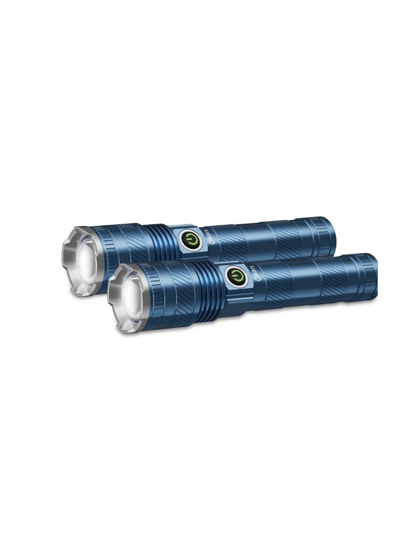 Rechargeable LED Flashlight 15W 690 Lumens Type-C Charging Zoom In Zoom Out Torch with 2x18650 Li-ion Battery, SOS & Strobe Modes, CK8039