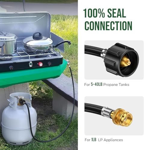 Alloxity 12 Feet Propane Hose Adapter 1lb to 20lb，Propane Adapter 20lb to 1lb Converter, Propane Tank Adapter Hose 20 lb To 1 lb for Buddy Heater/Weber Q Grill/Coleman Stove/Blackstone Griddle - Image 3