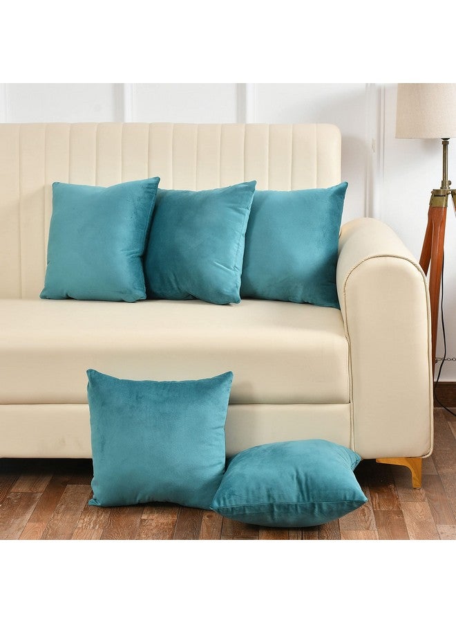 Yellow Weaves Yellow Weaves Soft Velvet Fabric Cushion Cover 12 X 12 Inches, Set Of 5, (Teal Blue), 250 TC - Image 1