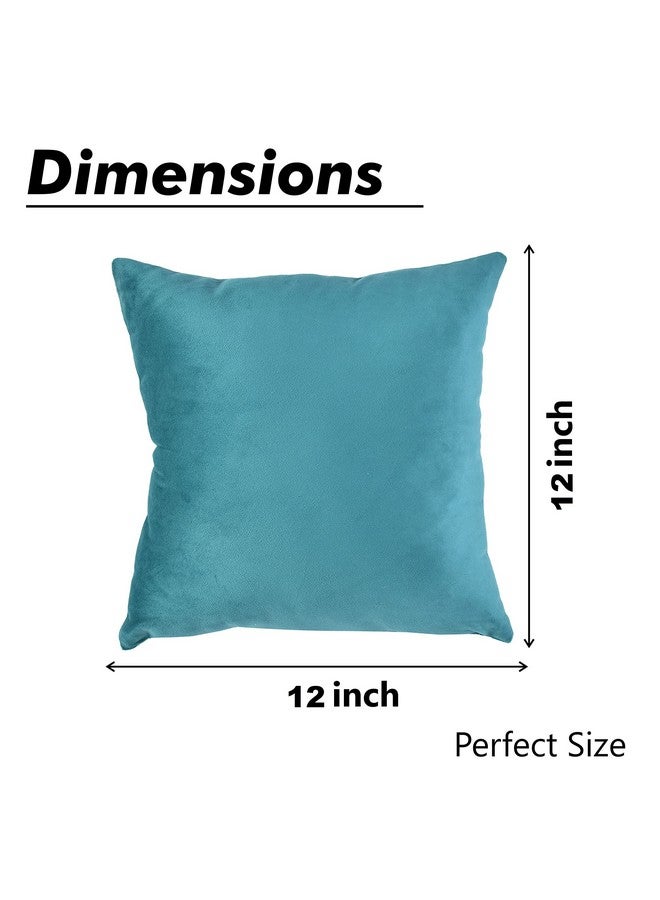 Yellow Weaves Yellow Weaves Soft Velvet Fabric Cushion Cover 12 X 12 Inches, Set Of 5, (Teal Blue), 250 TC - Image 4