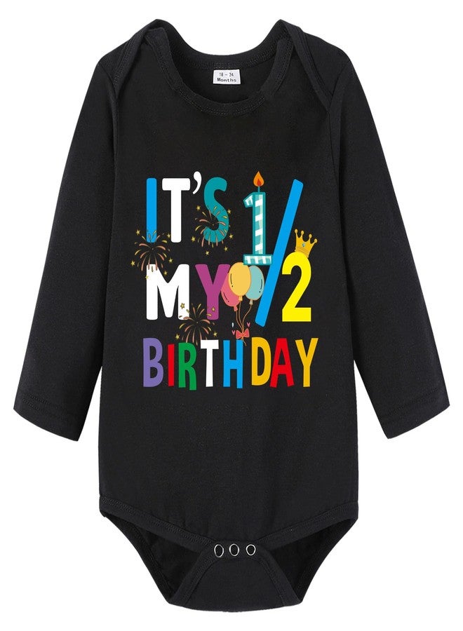 Zusnxaxe It’s My Baby 1/2 Birthday Bodysuits Boy Bowtie Playsuit Half 6 Months Old Baby Boys Happy Birthday Party(Long,Black,6-12Months) - Image 1