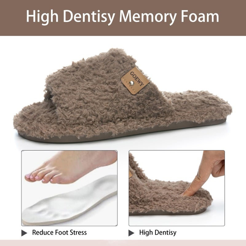 GOEWY Fuzzy Open Toe Slippers for Women Indoor Cozy Memory Foam Slip On House Slides Shoes Gifts for Womens Her Mom - Image 3