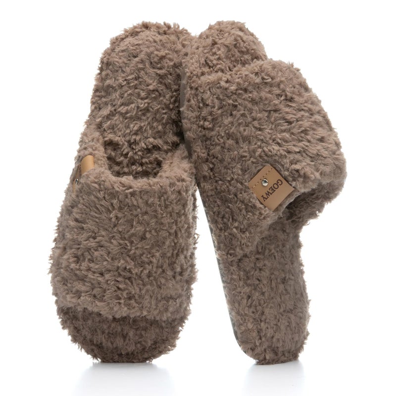 GOEWY Fuzzy Open Toe Slippers for Women Indoor Cozy Memory Foam Slip On House Slides Shoes Gifts for Womens Her Mom - Image 1