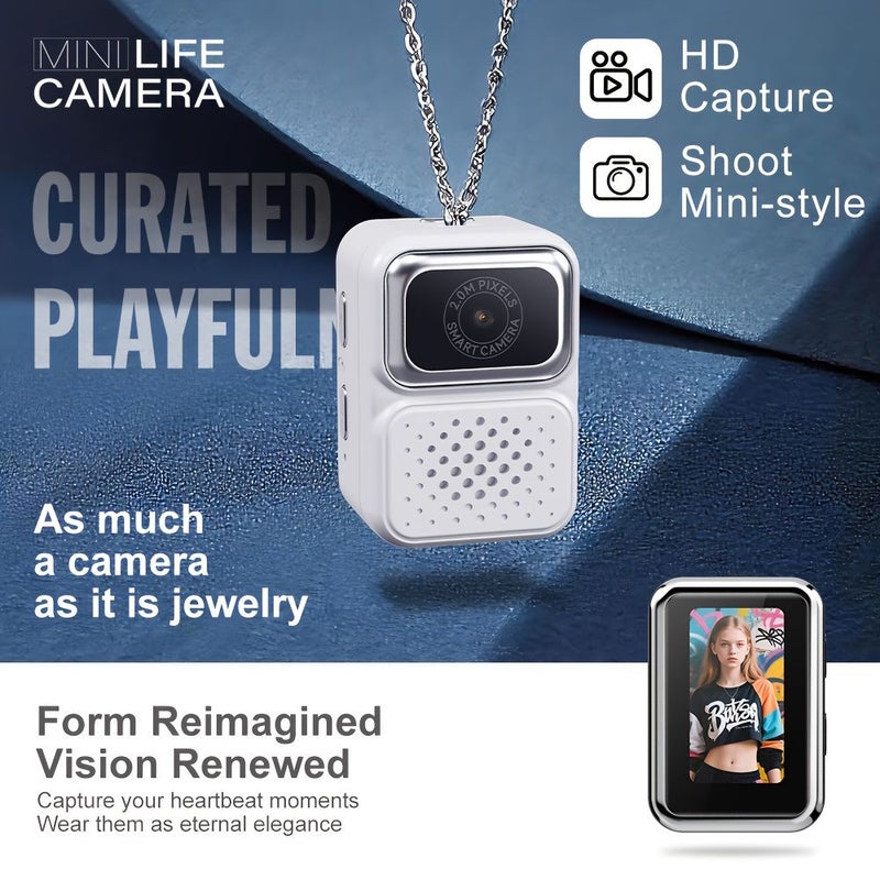 White Camera Necklace Hands Free Wearable Video Camera With Motion Tracking - Image 3
