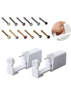 Fodattm 2Pcs Safety Portable Household Nose Piercing Gun Disposable Nose Nail Gun Kit Tool Self Nose Piercing Gun No Pain Nose Piercing Gun For Women Men (Silver - White Rhinestone)  - Image 4