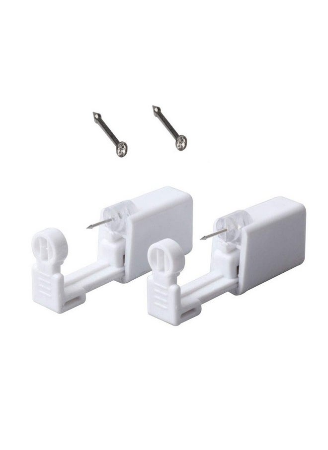 Fodattm 2Pcs Safety Portable Household Nose Piercing Gun Disposable Nose Nail Gun Kit Tool Self Nose Piercing Gun No Pain Nose Piercing Gun For Women Men (Silver - White Rhinestone)  - Image 1