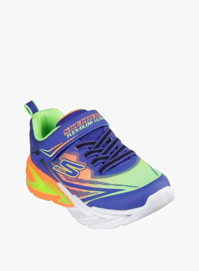 SKECHERS Boys' Logo Detail Light-Up Sports Shoes with Hook and Loop Closure - FLEXGLOW ULTRA