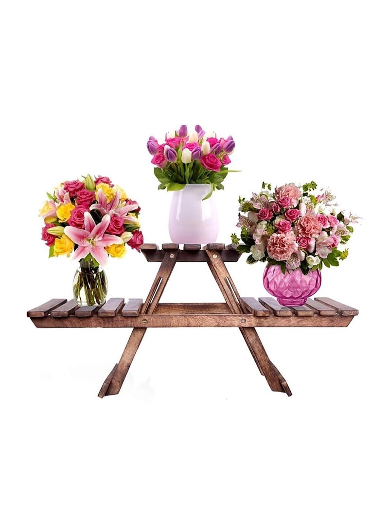 DubaiGallery Wooden Planter Foldable Stand Table Standerd Wooden Stool Flower Pot Stand Planter Rack Flower Vase Unique Home Décor Living Room Kitchen Bedroom Antique Plant Stand with 3 Decks Plant Container Set - Image 1