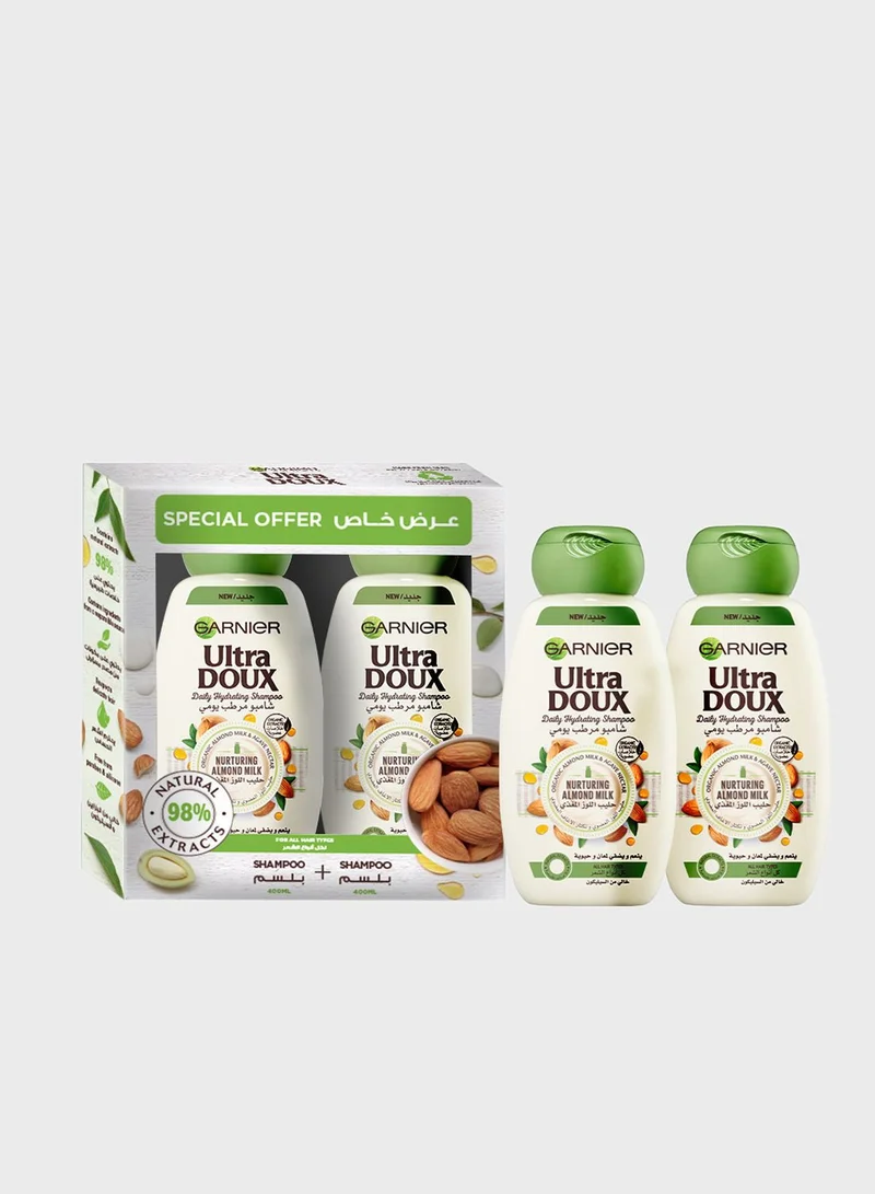 garnier Ultra Doux - Almond Milk Shampoo 400ml + Shampoo 400 ml, Savings 26%