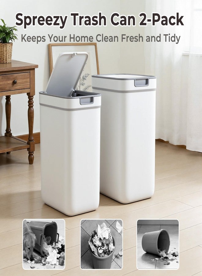 Spreezy 2 Pack Small Trash Can with Lid(3.6 Gal & 2.4 Gal), Bathroom Garbage Can with Hidden Trash Bag Storage, Slim Waste Basket for Bathroom, Bedroom, Office, Living Room, Car, White - Image 5