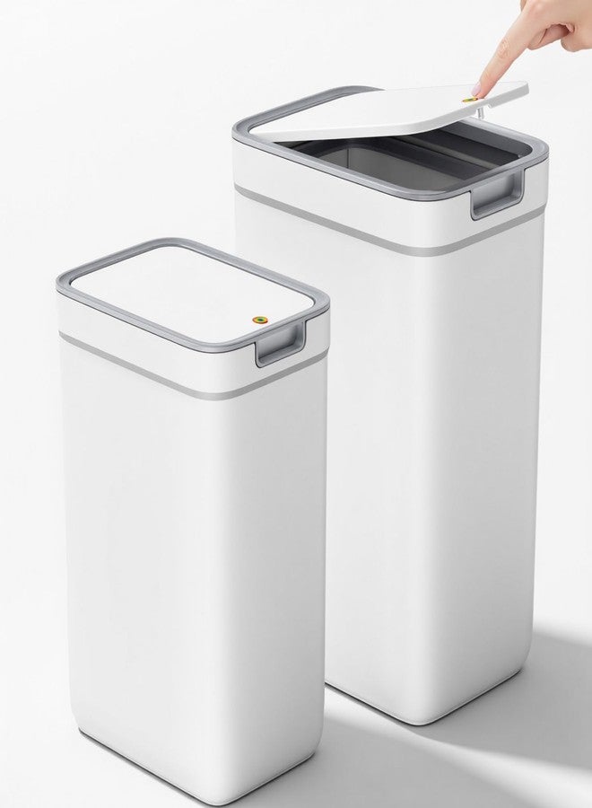 Spreezy 2 Pack Small Trash Can with Lid(3.6 Gal & 2.4 Gal), Bathroom Garbage Can with Hidden Trash Bag Storage, Slim Waste Basket for Bathroom, Bedroom, Office, Living Room, Car, White - Image 1