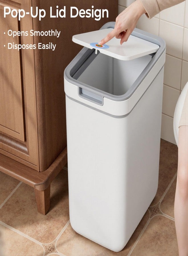 Spreezy 2 Pack Small Trash Can with Lid(3.6 Gal & 2.4 Gal), Bathroom Garbage Can with Hidden Trash Bag Storage, Slim Waste Basket for Bathroom, Bedroom, Office, Living Room, Car, White - Image 3