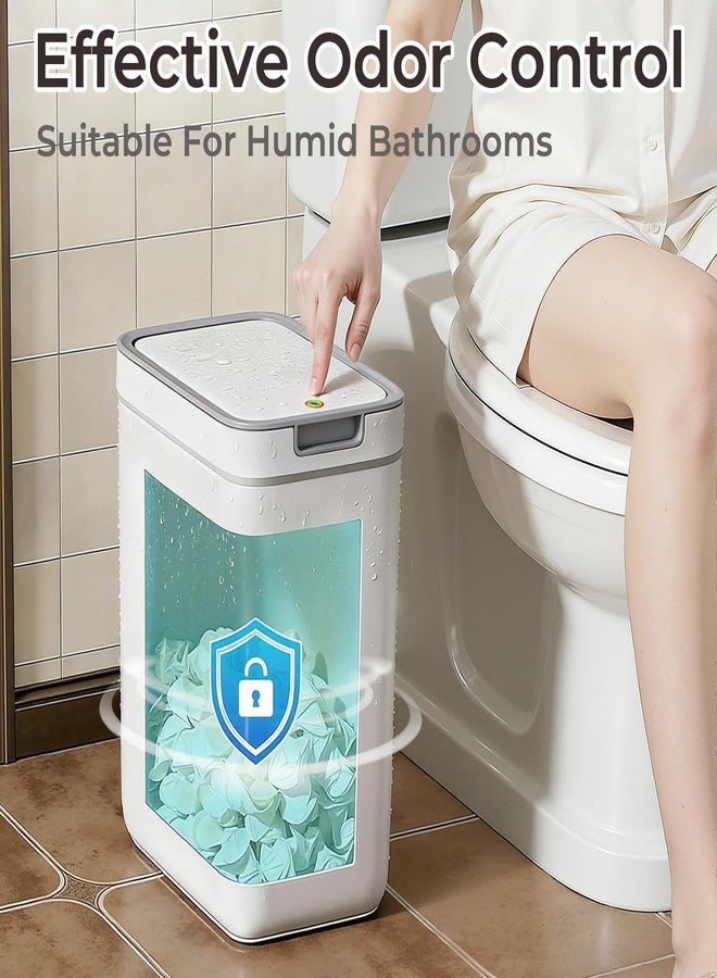 Spreezy 2 Pack Small Trash Can with Lid(3.6 Gal & 2.4 Gal), Bathroom Garbage Can with Hidden Trash Bag Storage, Slim Waste Basket for Bathroom, Bedroom, Office, Living Room, Car, White - Image 4