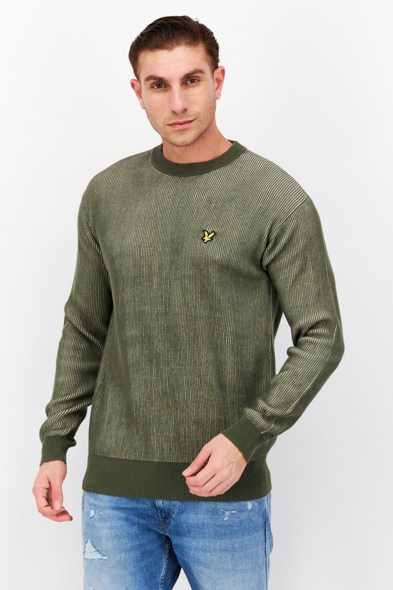 Lyle & Scott Men Crew Neck Long Sleeve Embroidered Logo Sweatshirt, Olive - Image 1