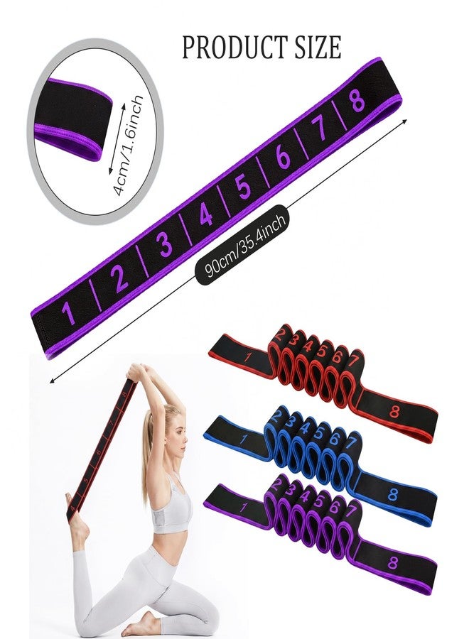 Quadafy 3-Pack Fitness Resistance Band 8-Section Numbered Elastic Resistance Band, Suitable for Pilates, Exercise and Resistance Training, Glute Training, Stretching and Yoga (Blue red Purple) - Image 2