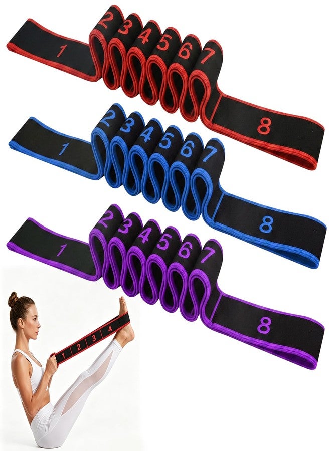Quadafy 3-Pack Fitness Resistance Band 8-Section Numbered Elastic Resistance Band, Suitable for Pilates, Exercise and Resistance Training, Glute Training, Stretching and Yoga (Blue red Purple) - Image 1