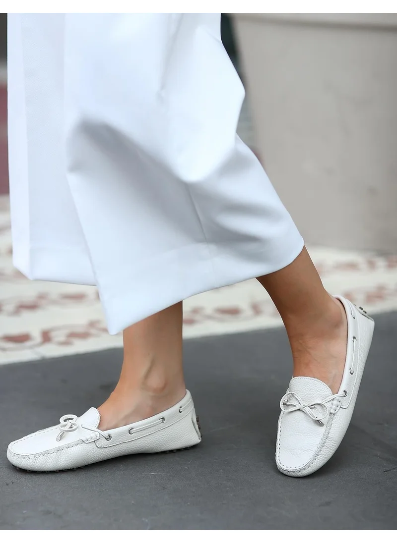 كاباني Women's Bow Detailed Loafer (Drive-Moccasin) Shoes 6026 White