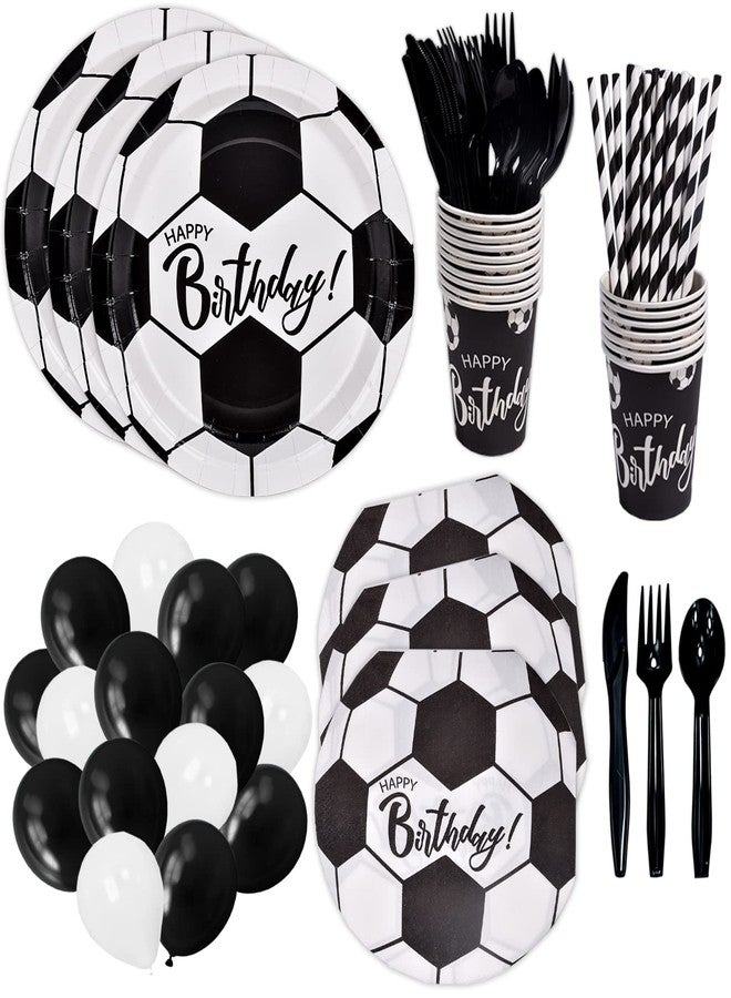 DYLIVeS 192 Pcs Soccer Birthday Party Supplies, Soccer Themed Party Decorations Soccer Party Favors Packs Disposable Tableware for Kids, 8" Paper Plates Cups Napkins Straws Balloons Cutlery, Serve 24 - Image 1