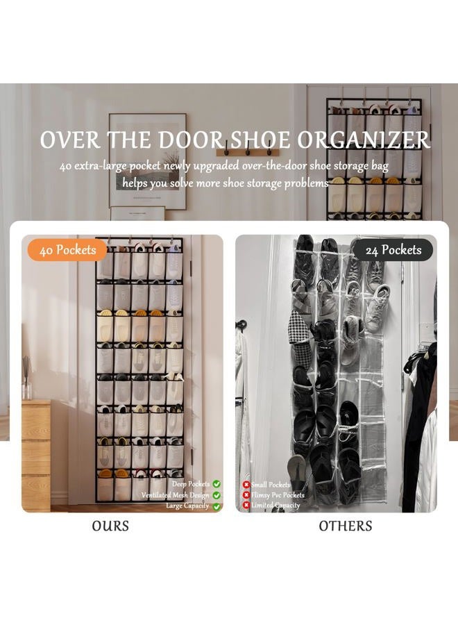 Homyfort 40 Large Pocket Over the Door Shoe Organizer, Extra Sturdy Oxford Fabric Hanging Shoe Rack for Door Closet, Wall Mesh Shoe Storage Holder for Mens Women Shoes - Image 2