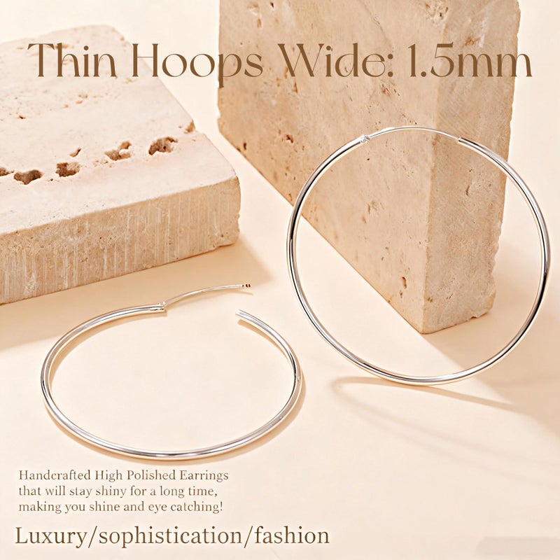 Senteria 925 Sterling Silver Hoop Earrings for Women Hypoallergenic Endless Silver Thin Hoop Earrings for women Lightweight Large Big Endless Thin Hoops Earring 30/40/50/60/70mm - Image 5