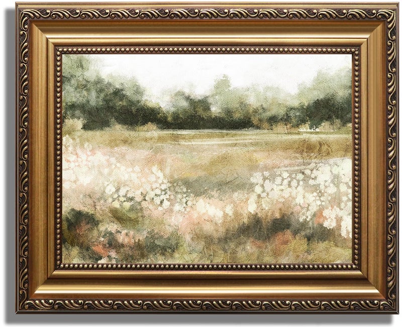 KBKBART Gold Framed Vintage Wall Art Vintage Watercolor Wildflower Countryside Canvas Oil Painting Farmhouse Decor Wall Art Rustic Antique Landscape Bathroom Wall Decor for Bedroom Living Room Gifts for Friends or Family9x12 - Image 2
