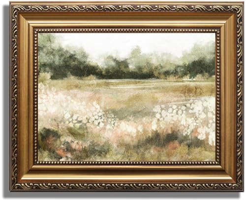 KBKBART Gold Framed Vintage Wall Art Vintage Watercolor Wildflower Countryside Canvas Oil Painting Farmhouse Decor Wall Art Rustic Antique Landscape Bathroom Wall Decor for Bedroom Living Room Gifts for Friends or Family9x12 - Image 1